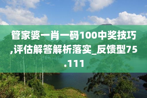 管家婆一肖一碼100中獎技巧,評估解答解析落實_反饋型75.111