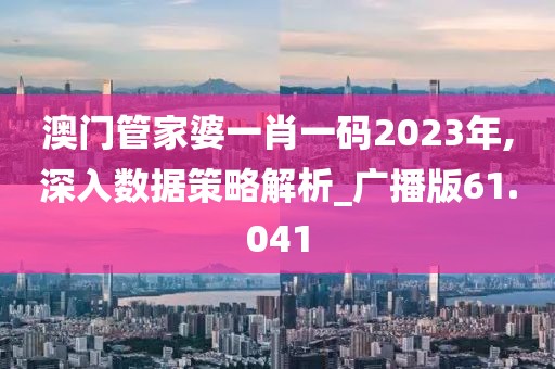 澳門管家婆一肖一碼2023年,深入數據策略解析_廣播版61.041