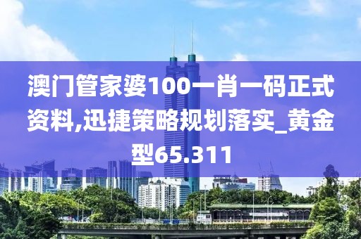 澳門管家婆100一肖一碼正式資料,迅捷策略規劃落實_黃金型65.311