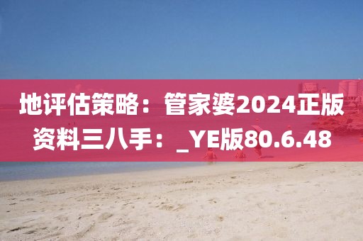 地評估策略：管家婆2024正版資料三八手：_YE版80.6.48