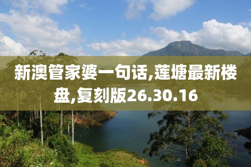 新澳管家婆一句話,蓮塘最新樓盤,復刻版26.30.16