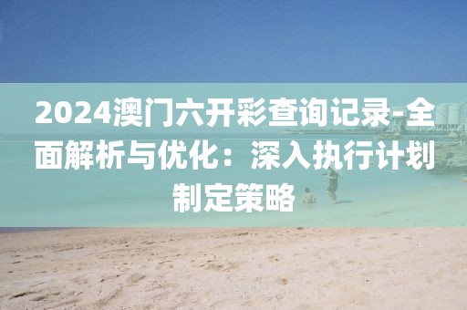 2024澳門六開彩查詢記錄-全面解析與優化：深入執行計劃制定策略