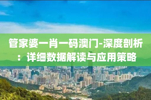 管家婆一肖一碼澳門-深度剖析：詳細數據解讀與應用策略