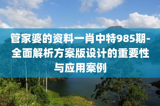 管家婆的資料一肖中特985期-全面解析方案版設計的重要性與應用案例