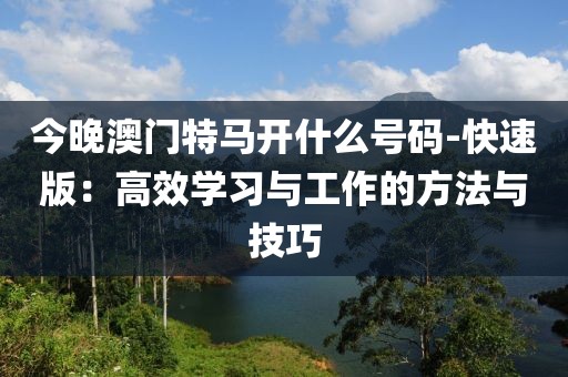 今晚澳門特馬開什么號碼-快速版：高效學習與工作的方法與技巧