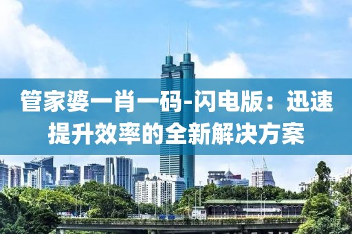 管家婆一肖一碼-閃電版：迅速提升效率的全新解決方案