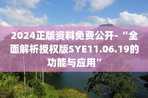 2024正版資料免費公開-“全面解析授權版SYE11.06.19的功能與應用”
