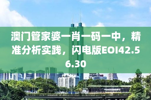 澳門管家婆一肖一碼一中，精準分析實踐，閃電版EOI42.56.30
