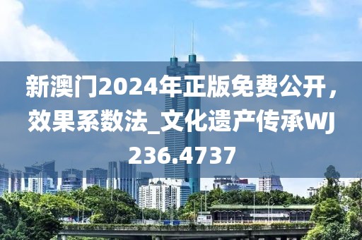 新澳門2024年正版免費公開，效果系數法_文化遺產傳承WJ236.4737