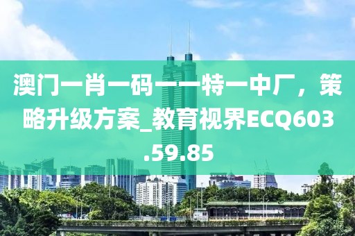 澳門一肖一碼一一特一中廠，策略升級方案_教育視界ECQ603.59.85