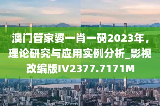 澳門管家婆一肖一碼2023年，理論研究與應用實例分析_影視改編版IV2377.7171M