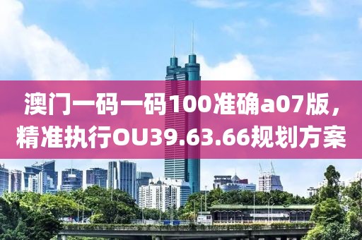澳門一碼一碼100準確a07版，精準執行OU39.63.66規劃方案