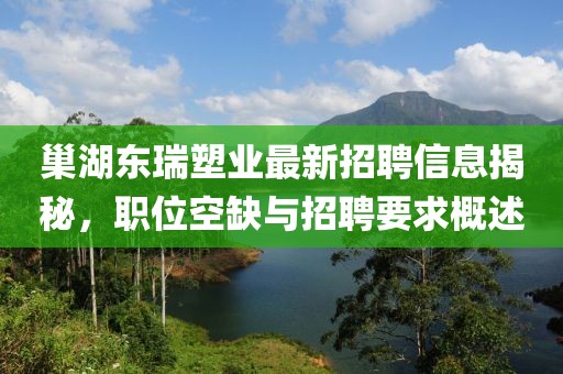 巢湖東瑞塑業最新招聘信息揭秘，職位空缺與招聘要求概述
